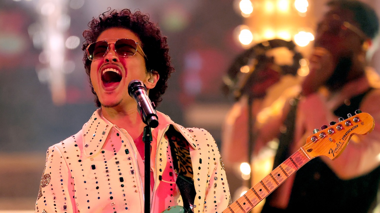 Bruno Mars of Silk Sonic performs onstage during the 64th Annual GRAMMY Awards at MGM Grand Garden Arena on April 03, 2022 in Las Vegas, Nevada.